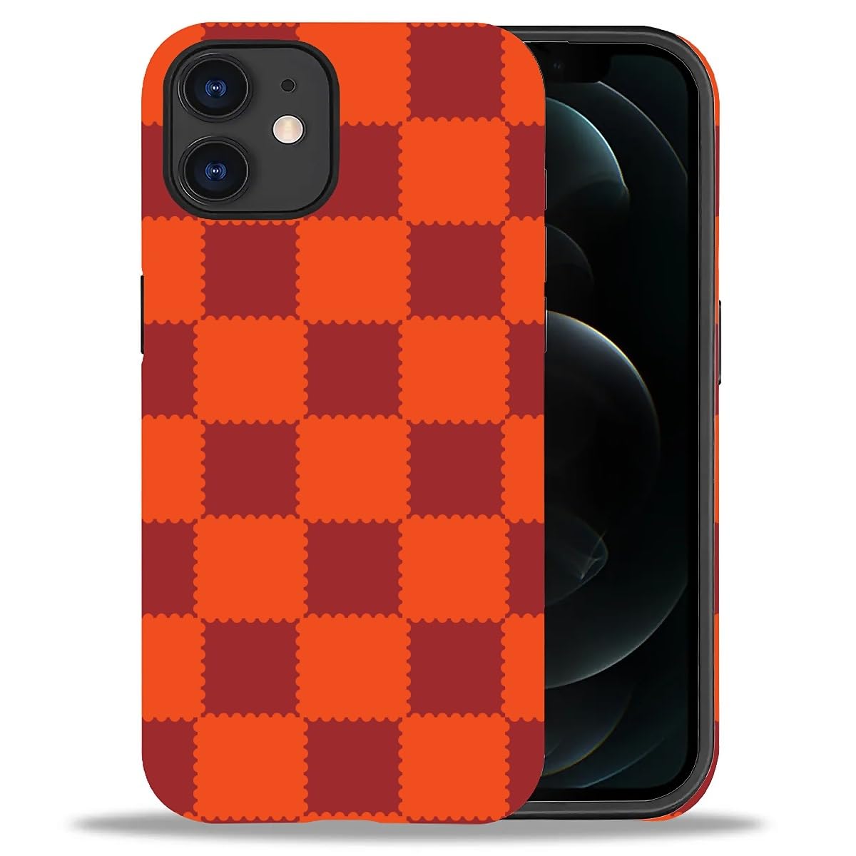DAIZAG Compatible with iPhone 12/12Pro Case,Checkerboard-Dark Red 2 in 1 Heavy Duty Shockproof Rugged Hard PC+Soft Silicone Protective Cover