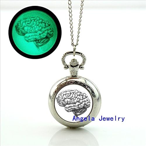 Pretty Lee Fashion Brain Sketch Glowing Pocket Watch Necklace Brain Sketch Jewelry Glow in The Dark Necklace