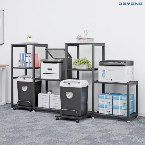 DAYONG Printer Stand with Storage Shelves, Heavy Duty Printer Cabinet, 3-Tier Office Organiser, Printer Shredder Stand for Home Office, Table for Fax Machine/PC Tower (Black)
