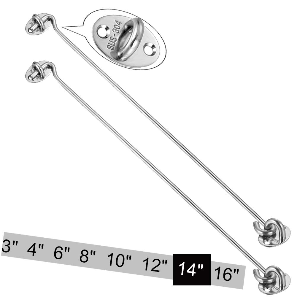 Cabin Hook【2PCS】SUS 304 Stainless Steel Eye Shed Gate Door Latch Silent Holder Window Brace,Φ 6mm/0.23inch