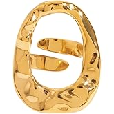 OIDIMS Irregular Hollow Oval Gold-Tone Statement Rings for Women Men Stainless Steel Geometric Thick Chunky Finger Adjustable Open Band Stackable Rings Boho Fashion Minimalist Jewelry