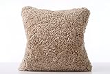 WaySoft(TM) Genuine Single-Sided Australian Sheepskin Lambswool Pillow Cover | 100% Natural Sheepskin Throw Pillow Cover, Luxurious Feel, Contemporary Style, Mocha Brown (16