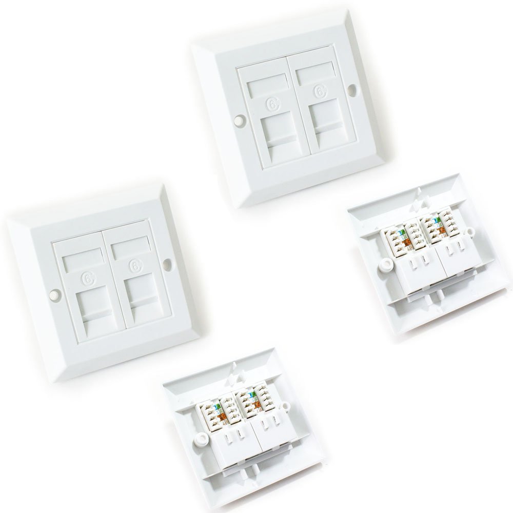 2x Double Port CAT6 IDC Wall Outlet Face Plate - 2 Way RJ45 Network Ethernet Socket - Loops
