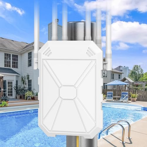 AC1200 Outdoor WiFi Extender, 5GHz and 2.4GHz Outdoor WiFi Signal Booster with 6 Antennas, Weatherproof IP67, Passive PoE, for Starlink, Patio