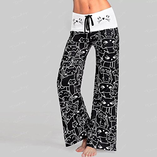 Kinrui Womens High Waist Leggings Sports Gym Yoga Workout Fitness Pants Cat Prints Drawstring Pants Leggings (Black, S)