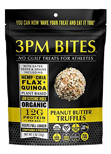 3PM BITES TRUFFLES - USDA Organic, Plant Based, Vegan, Paleo, Non-GMO, No Added Sugar, Superfoods and Grains - Great tasting on the go snack treats for everyone (Peanut Butter 3 Bags)