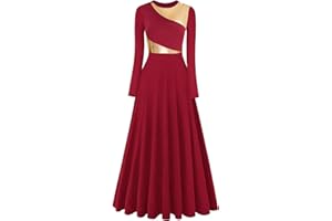 ZYACTU Long Sleeve Praise Dance Dress for Women Metallic Liturgical Worship Dance Costumes Lyrical Costume Church Robe