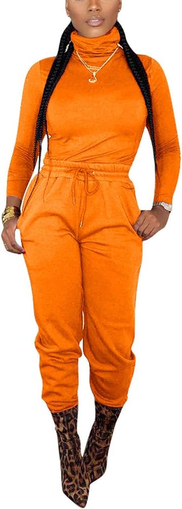 Women 2 Piece Sport Outfits Long Sleeve Pullover Sweatshirt with Drawstring Bodycon Long Pants Clubwear Tracksuit