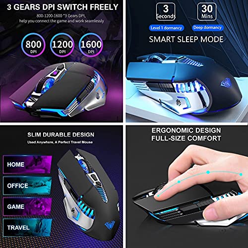Bluetooth Mouse, Rechargeable Wireless Gaming Mouse Multi Device(BT 5.0/3.0+USB) with Side