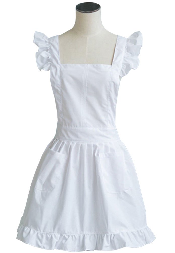 LilMents Petite Maid Ruffle Retro Apron Kitchen Cooking Cleaning Fancy Dress Cosplay Costume (White)
