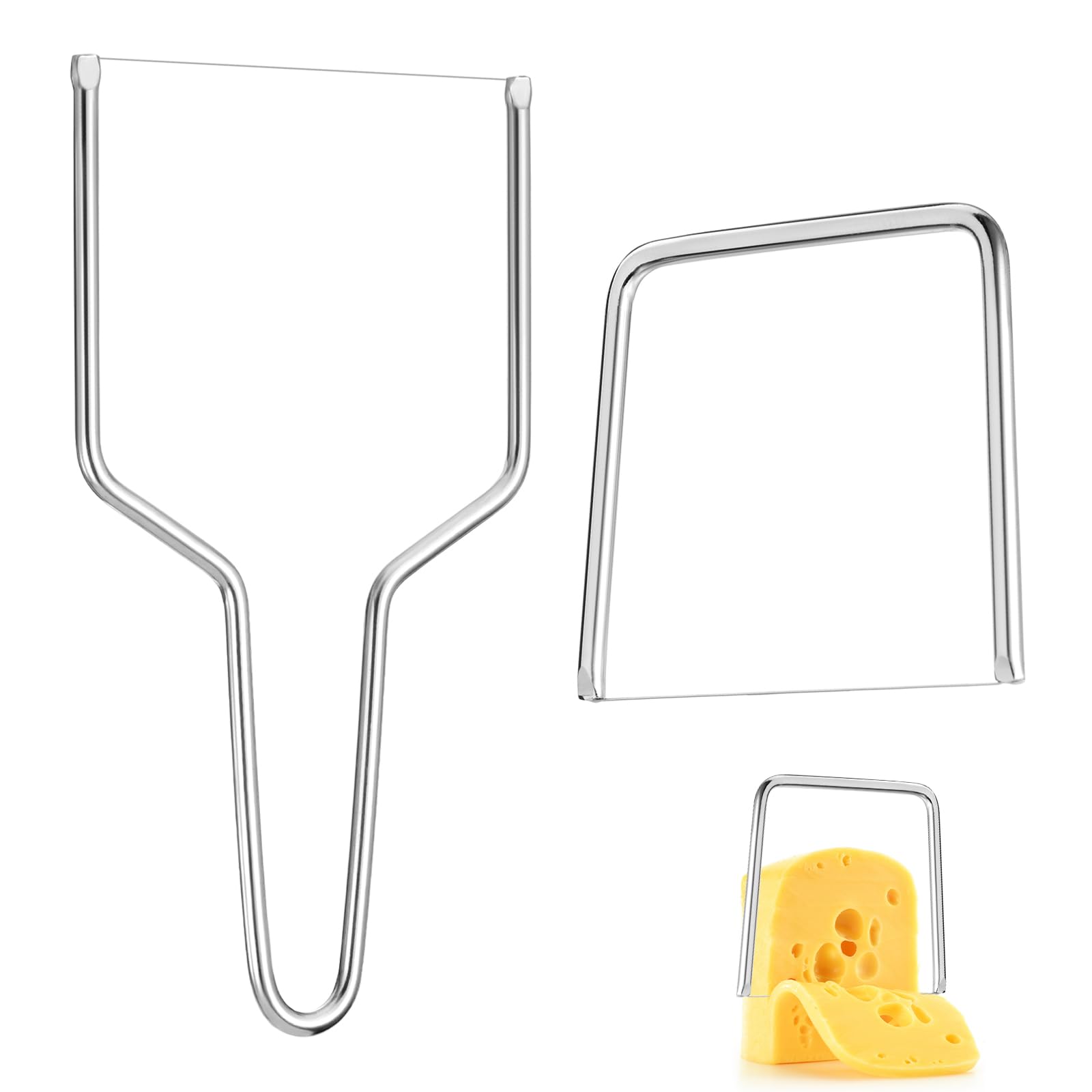 Photo 1 of 2 PCS Cheese Slicer with Wire Cheese Cutter Stainless Steel Cheese Slicer Wire Cheese Slicer Kit for Kitchen Block Cheese and Butter Slicer Tool (Y Type & U Type)