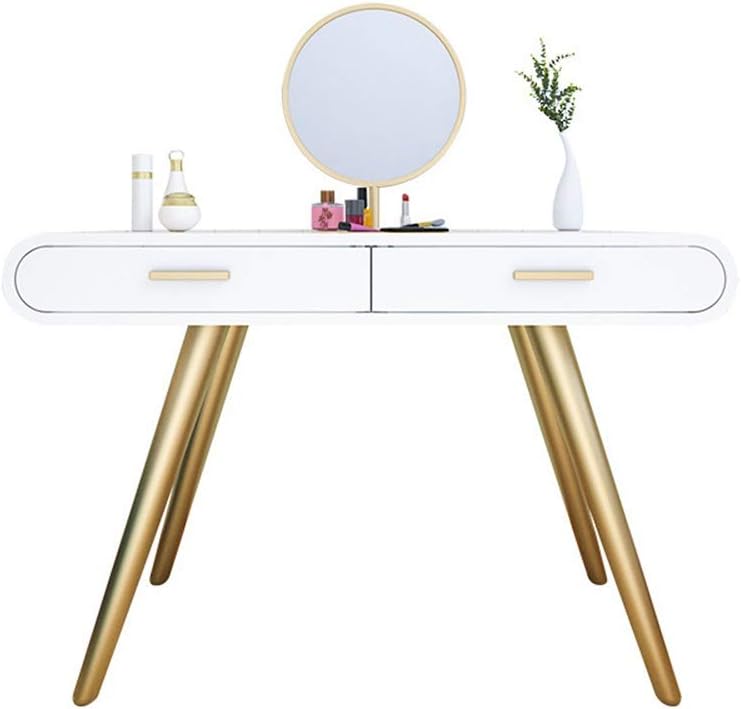 HDHUA Decoration Furniture Vanity Table Gloss White Console Table Computer Makeup Desk With 2 Small Drawers And Solid Metal Legs For Living Room Entryway Hallways (Color, Size : Free size)