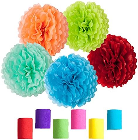 Rainbow Crepe Paper Streamers Tissue Paper Pom Poms for Birthday Wedding Festival Party Decorations/Back To School Decor
