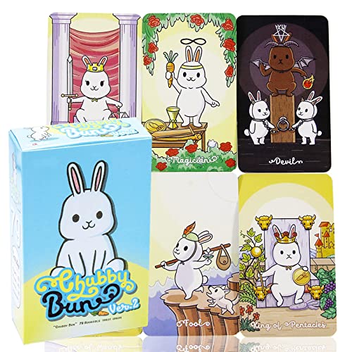 mrdiyshisha Chubby Bun Tarot Deck (Version 2), 79 Adorable Tarot Cards for Beginners, Pocket Size (4.05