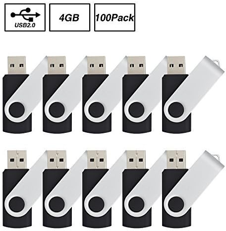 JUANWE 100 Pack 4GB Flash Drive USB 2.0 Flash Drive Memory Stick Fold Storage Thumb Stick Pen Black