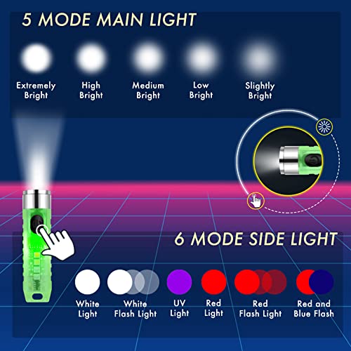 Mini Flashlight, Smrthume Handheld LED Keychain Flashlight Ultra Bright 11 Mode with USB Rechargeable, Waterproof Flash Light Outdoor EDC Torch Gear for Camping Hiking and Emergencies (Fluorescence)