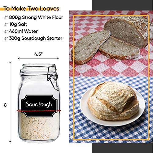 Sourdough Starter Jar with Chalkboard, 1500mL (50.75oz) Large Glass