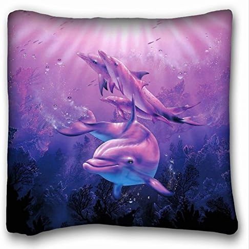 ABartonArtsale lassen Dolphins bosom of the sea Corals 18x18 Inch Cotton Linen Decorative Throw Pillow Cover Cushion for sofa bed Z370