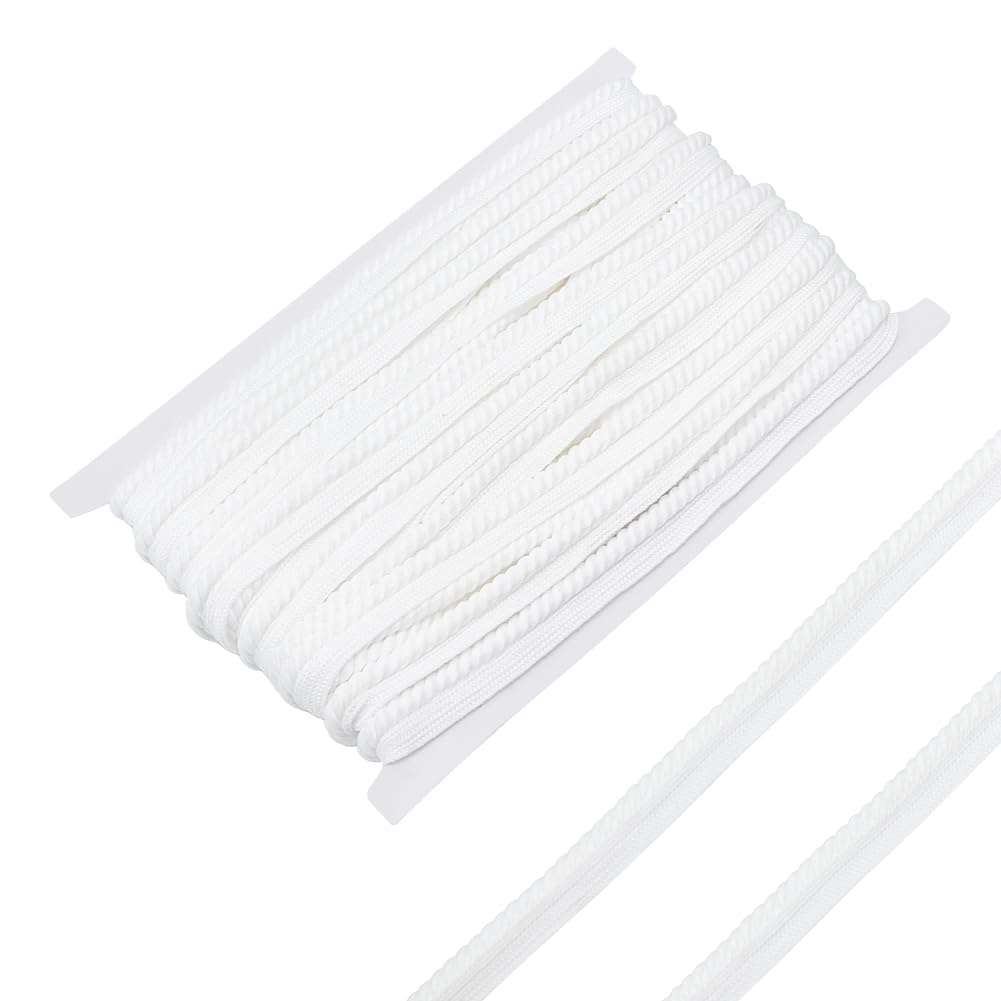 MAYJOYDIY 13.72m White Twist Lip Cord Trim, 12mm Twist Rope Cord with Polyester Edge Piping for Sewing Clothing Pillows Lamps Draperies