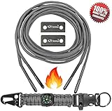 A2S Hiker Survival Kit: Paracord Fire Starter Laces - Compass, Key Chain, Emergency Whistle, Carabiner - Hiking Survival Gear (Gray, 63")