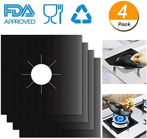 Reusable Gas Range Protector Clean Mat, 10.6" x 10.6" iFAVO Multipack Stovetop Burner Liner Cover Pad 0.2mm, Non-Stick, Dishwasher Safe, Heat Resistant, FDA Approved (Pack of 4)