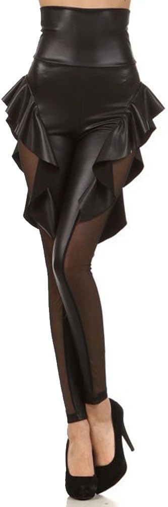 Sexy Dancing Ruffles Tights Fitness Pants Pu Gothic Style Bky6-022