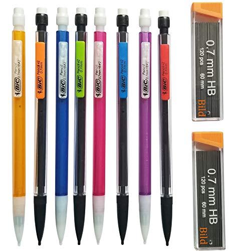 8 pack of Mechanical Pencils with 2 packs of #2 lead refills (Bic 0.7 mm)