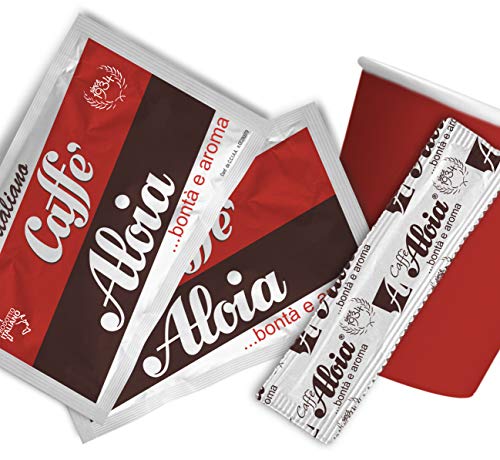 4x Aloia Aroma tipico napoletano Kaffeepads ese 50 Pads Zucker + Becher + Palette – Bild 5