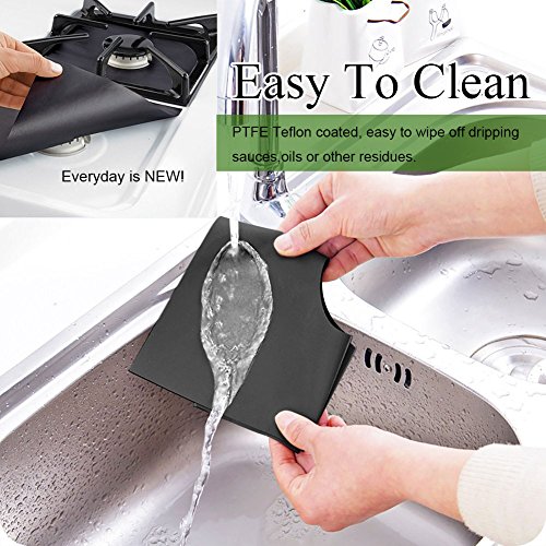 4 PCS Gas Range Protectors, Cuttable Black Stovetop Burner Protector Liner Cover Cleaners 0.2mm Thickness, FDA Approved, Non-Stick, Dishwasher Safe, Easy to Clean for Kitchen Cooking