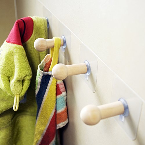 Sendida Self Adhesive Wall Hooks - 8 Pack No Drills Wooden Hat Hooks Storage Wall Mounted Coat Hanging Hook for Coat Towel Hat Key Robe Hooks On Door Wardrobe Closet - Thumbnail 4