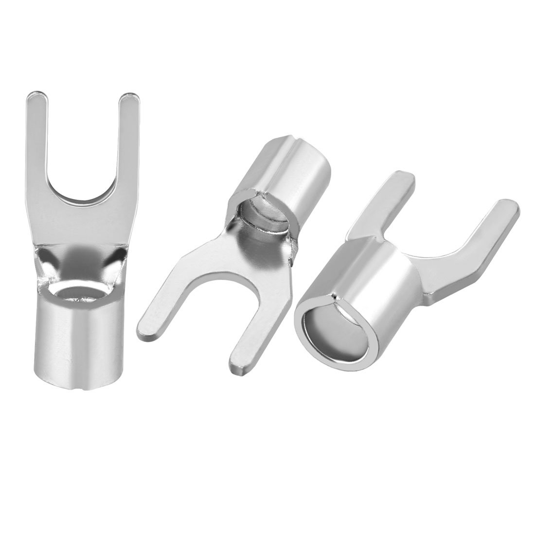 sourcing map 50x Fork Type Copper Non-Insulated Spade Terminals SNB5.5-4S, 12-10 Wire Size, 8 Stud Size