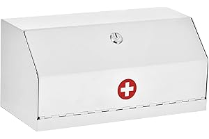 AdirMed Medicine Lock Box for Medication with Key - Wall Mounted Locking First Aid Medicine Cabinet, Secured Prescription Storage for Peace of Mind Around Kids at Home, School (Steel White)
