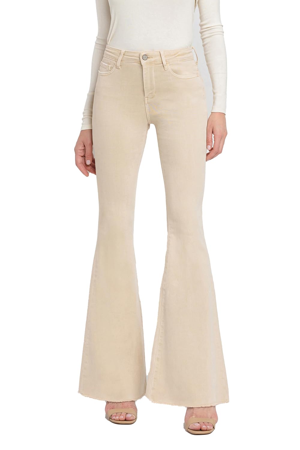 Photo 1 of **MAJOR DAMAGE**
VERVET High Rise Raw Hem Super Flare Jeans V3084PA-28 Cream