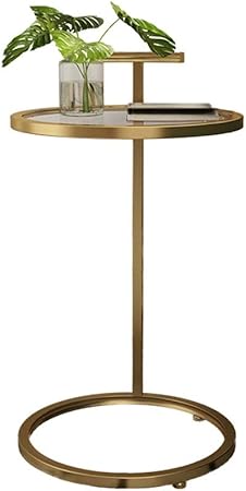 Amazon Com Xyanzi Side Tables Round Glass Side Table Nordic Small Coffee Table Living Room Shelf Bedroom Bedside Table Mobile Snack Table For Coffee Laptop Tablet Color Gold Size Single