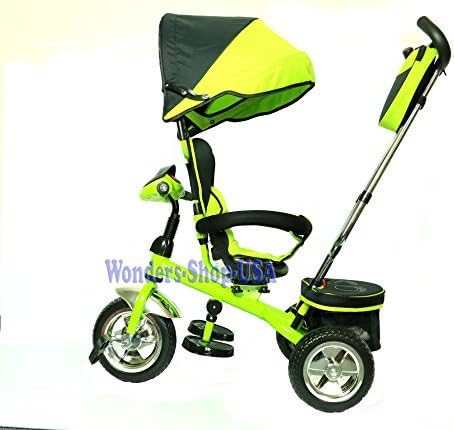 New 3 in 1 Trike Kid Tricycle for Toddler with Adjustable Seat Stroller Ride On with Canopy Shade and LED Lights and Sound - GREEN Color