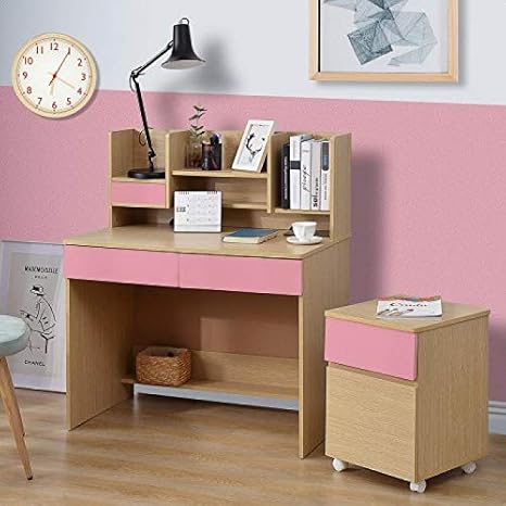 Amazon Co Jp 学習机 ジュニア学習デスク 勉強机 ブックシェルフ ワゴン付き コンパクト ナチュラル ピンク 6月下旬有货 ホーム キッチン