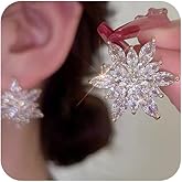 Rhinestone Flower Stud Earring for Women Trendy Diamond Snowflake Stud Earrings Elegant Winter Holiday Party Jewelry Gifts