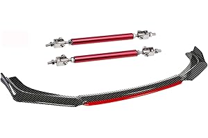 x xotic tech Front Bumper Lip Chin Spoiler Splitter Diffuser Protector Body Kit with Adjustable 8"-11" Support Rod Compatible with Honda Accord Civic or VW MK5 MK6 MK7 or Kia Optima Carbon Black w/Red