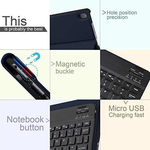 IVSO Case with Keyboard Compatible with Moto Tab- Detachable Wireless Keyboard Front Prop Stand Case/Cover for AT&T Moto Tab Tablet (Blue) - Thumbnail 2