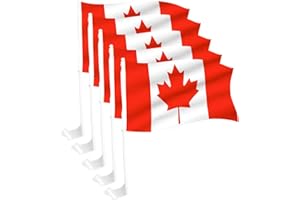 5pcs Canada Car Flag Window Clip Flag, 18'' X 12'' Patriotic Car Window Canada Flags with Vivid Color and Bottom Clip on Pole