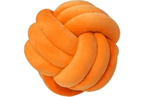 LUSJNGE Decorative Throw Knot Pillow Ball for Home Chair Sofa Couch Bed Aesthetic Round Velvet Knotted Pillow Cushion (Orange, 8.7 inches)