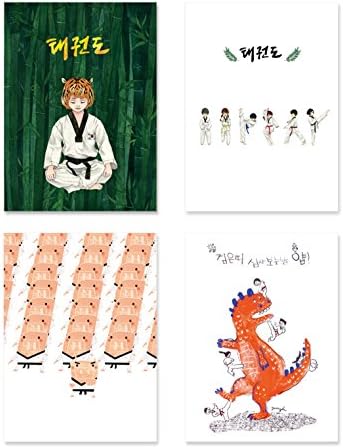 TAEKWONDO KOREA Line Notebooks (Set of 4), Handy size note, For children, 7.5" x 10.2", 40 Pages, 10mm ruled