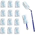 SUZZYVINE Disposable Duster Wish a Long Handle Plus a Short Handle, 15 Count Duster Refills,Blue and White