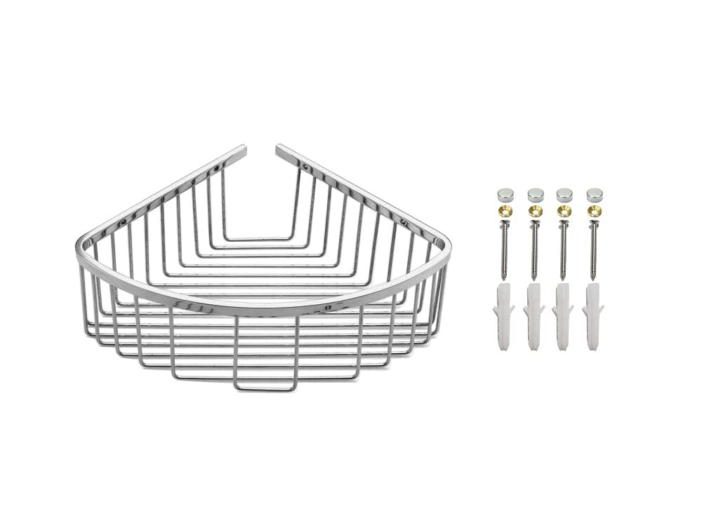 Viborg Deluxe Solid Thick Sus304 Stainless Steel Wire Wall Mount Mounted Single Tier Bathroom Bath Shower Corner Basket Shelf Tidy Caddy Storage Shampoo Holder Organizer, Xs-808 (Polished mirror-like)