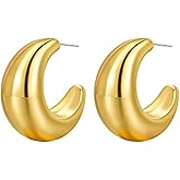 Chunky Gold Hoop Earrings for Women Curved Gold Hoop Earrings for Women Hick Hoops Earrings Trendy Jewelry for womens Women Gifts