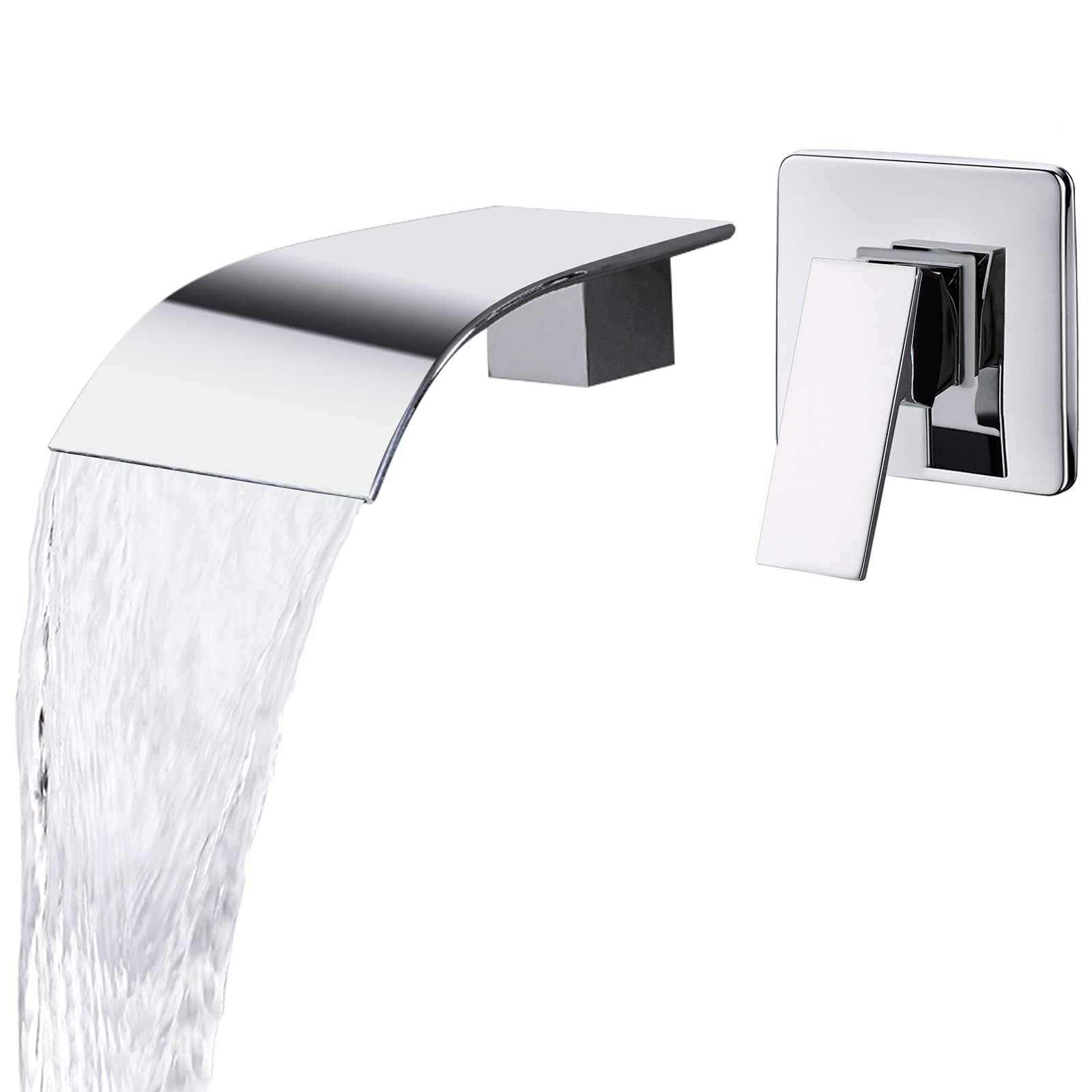SHANFO Wall Mounted Bath Taps Waterfall Chrome 12.5cm Spout Brass Bath Filler Tap Wall Basin Tap