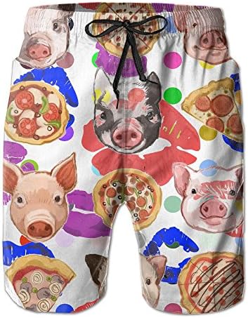 Langfujing Pigs And Pizza Men's Quick Dry Swim Trunks Beach Shorts