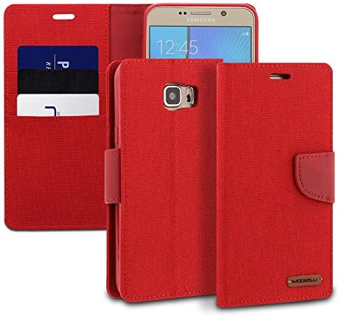 Galaxy Note 5 Case, ModeBlu [Pocket Diary Series] [Red] Wallet Case ID Credit Card Cash Slots Premium Canvas [Stand View] for Samsung Galaxy Note 5