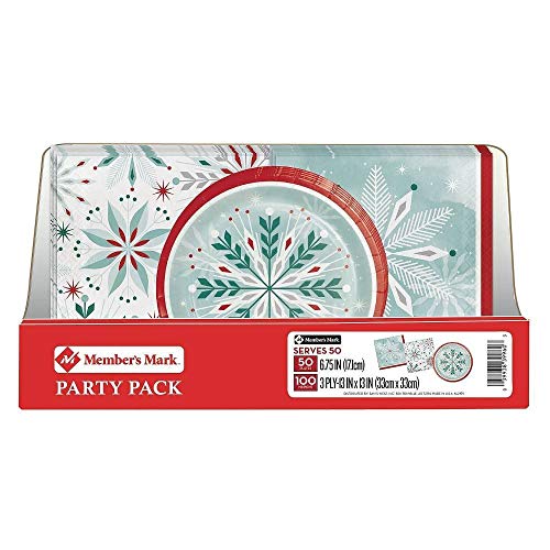 Member's Mark Wonderland Frost Snowflake Party Pack. Disposable Performa Paper Christmas Plates with Thick and Highly Absorbent 3 Ply Napkin. Perfect for Holiday Parties and Events.