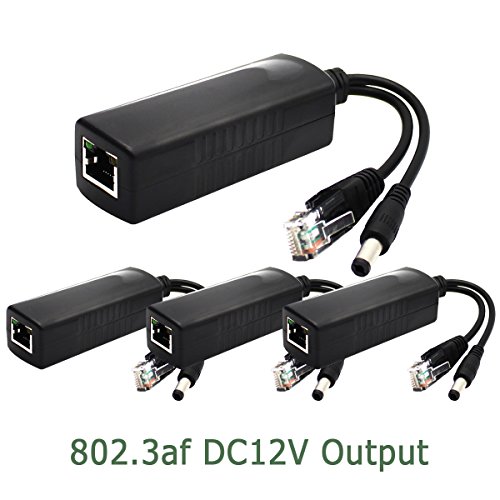 ANVISION 4-Pack Active PoE Splitter Adapter IEEE 802.3af Compliant 10/100Mbps, DC 12V Output for IP Camera Wireless AP Router Voip Phone AV-PS12